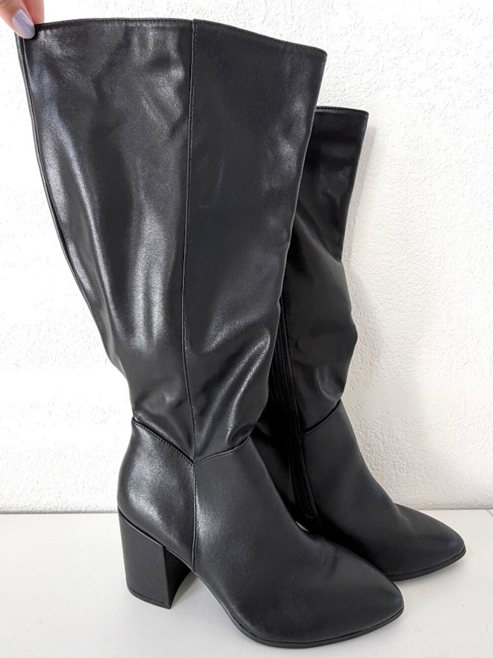 Torrid Black Faux Leather Heeled Boots - Size 8WW